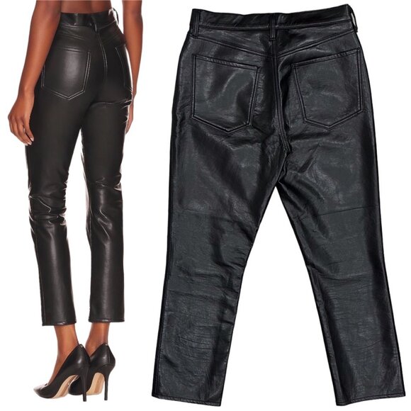 Agolde Recycled Leather Riley Long High Rise Straight Leg Pants in Detox Black - Picture 2 of 16